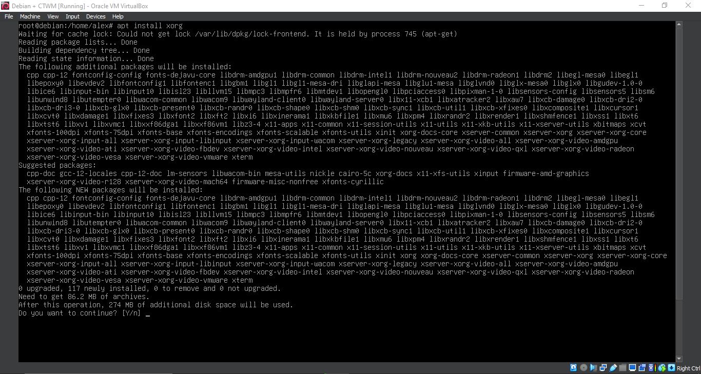 Running 'apt install xorg'